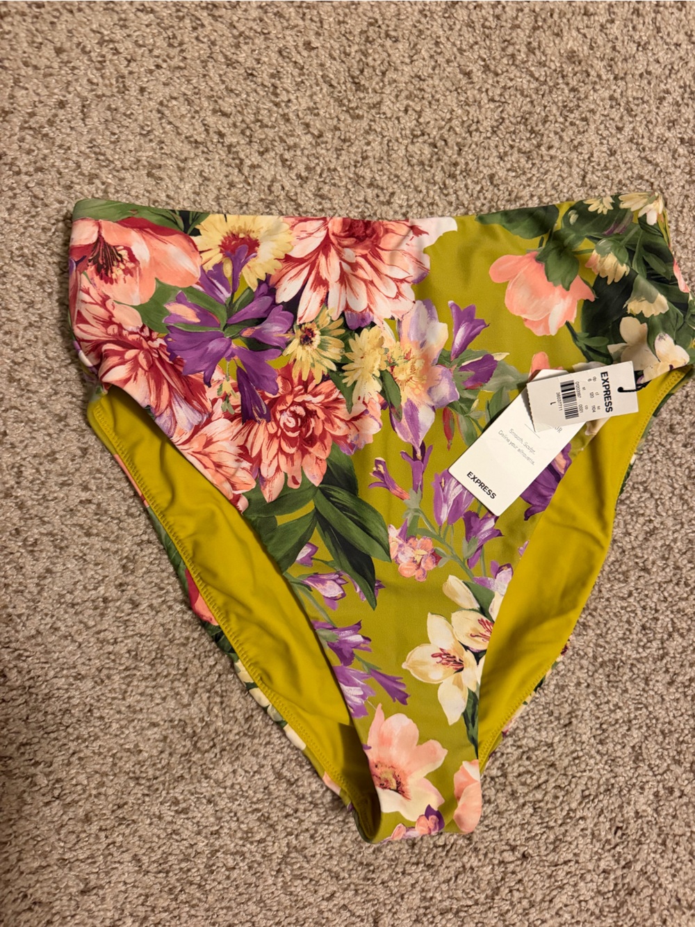 Express Floral High-Waist Swim Bottom in Green